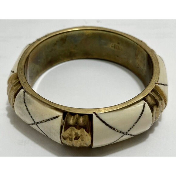 VINTAGE MNG BRASS BONE/STONES BANGLE BRACELET FASHION EUC - Picture 7 of 9